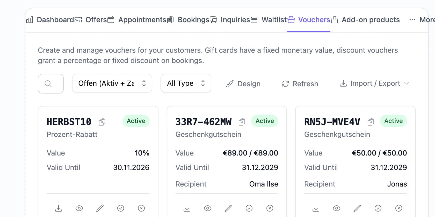 Managing gift vouchers for walks
